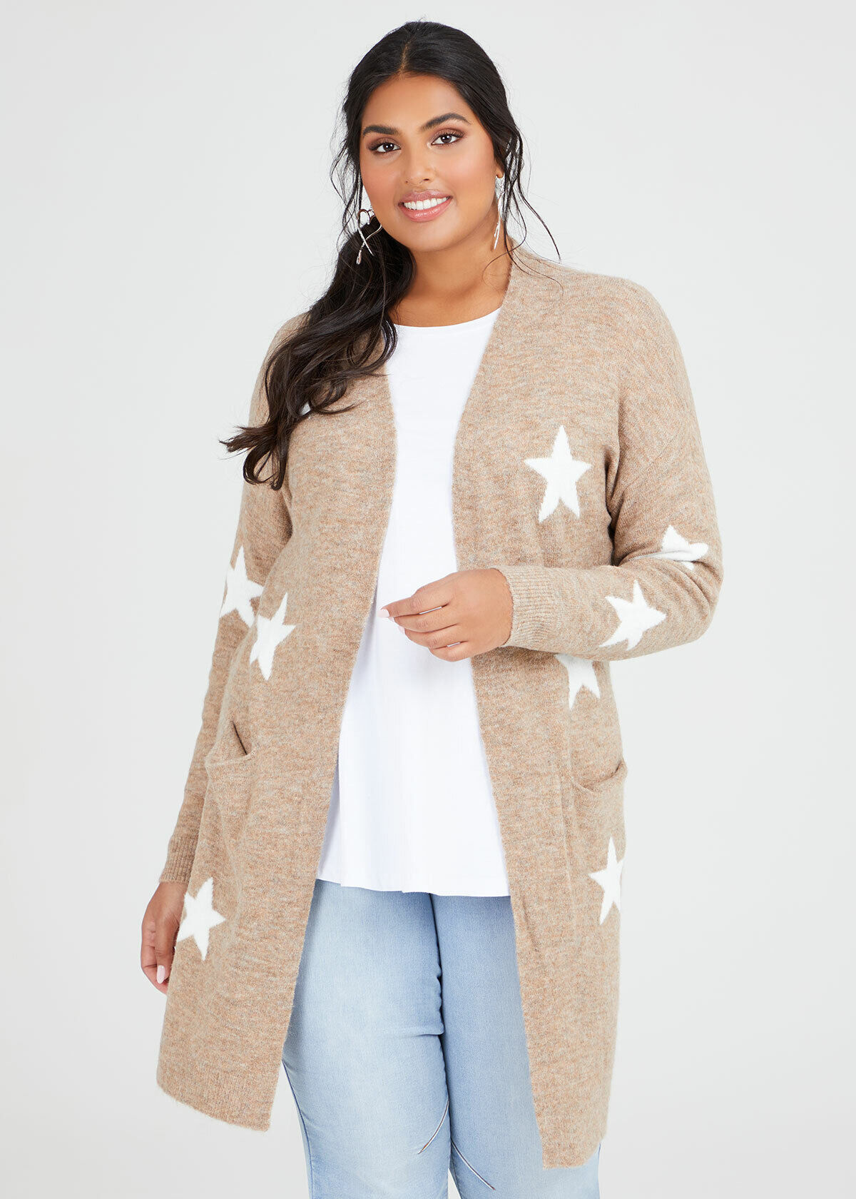 Shop Cosy Star Knit Cardigan in Brown 