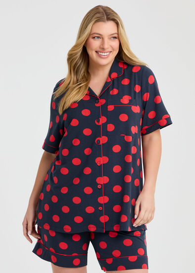 Plus Size Modal Spot Button Pyjama Top