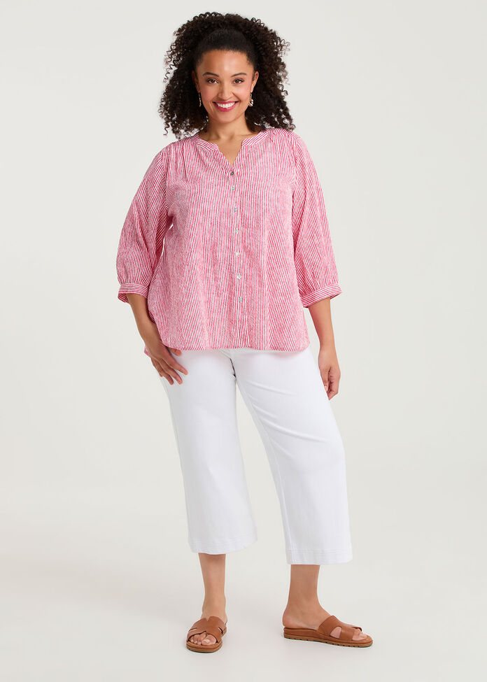 Cotton Stripe Button Top, , hi-res