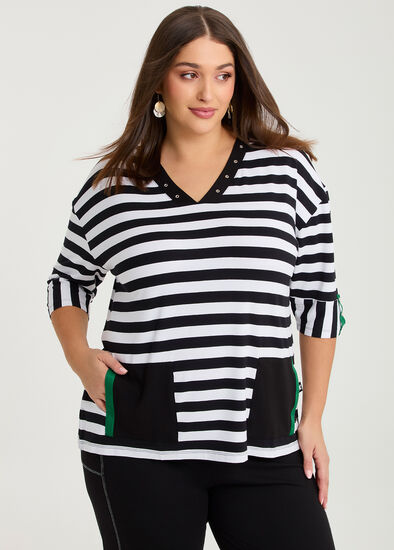 Plus Size Natural Duo Spliced Stripe Top