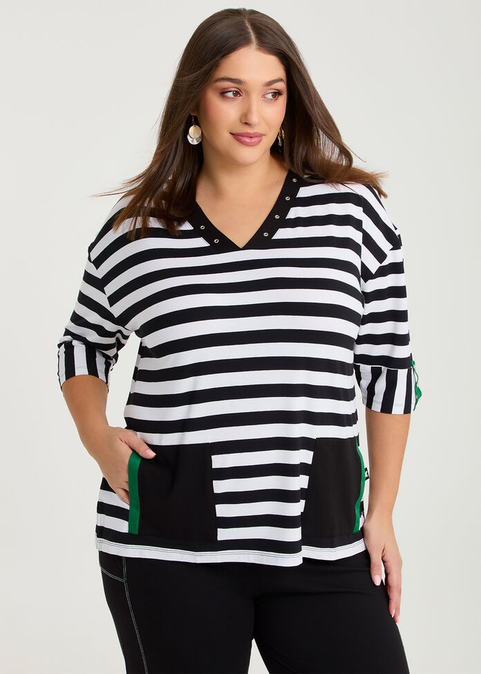 Natural Duo Spliced Stripe Top, , hi-res