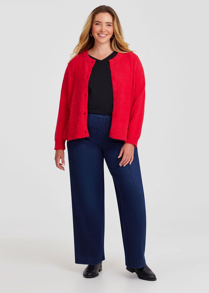 Fluffy Knit Crop Cardigan, , hi-res