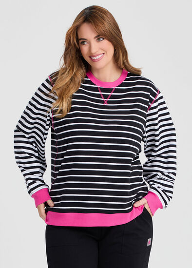 Plus Size Cotton Stripe Neon Sweatshirt
