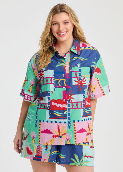 Plus Size Cotton Beach Sunset Shirt