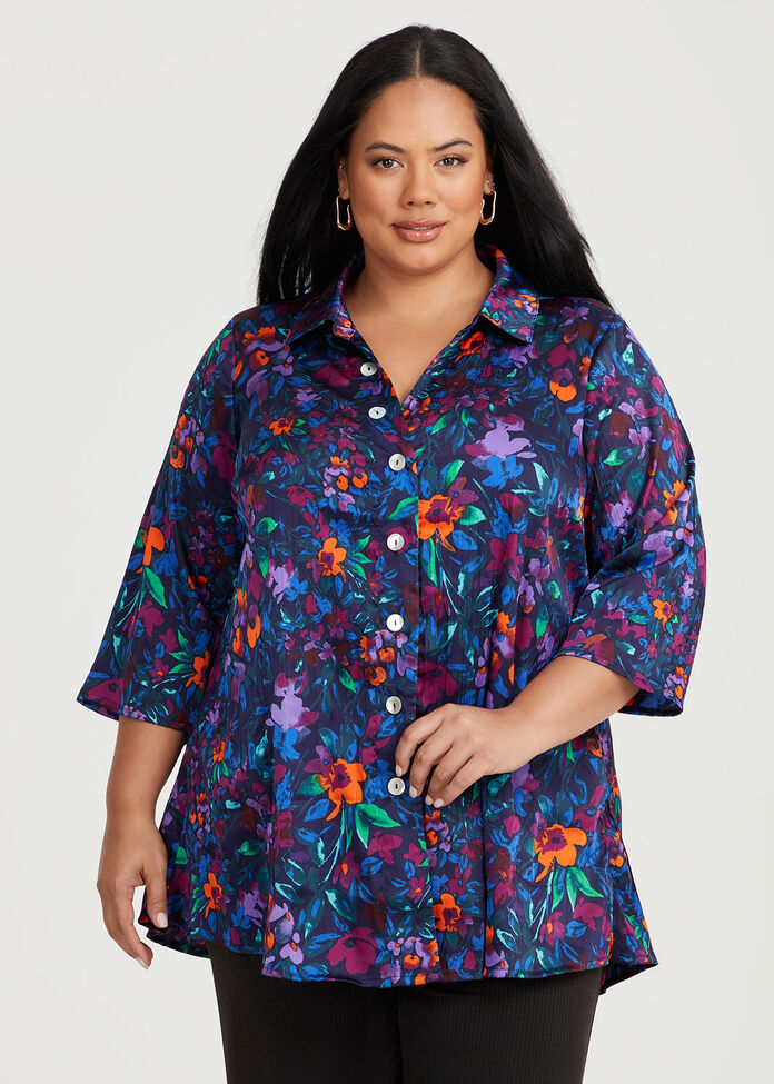 Sally Natural Shirt, PURPLE FLORAL, hi-res