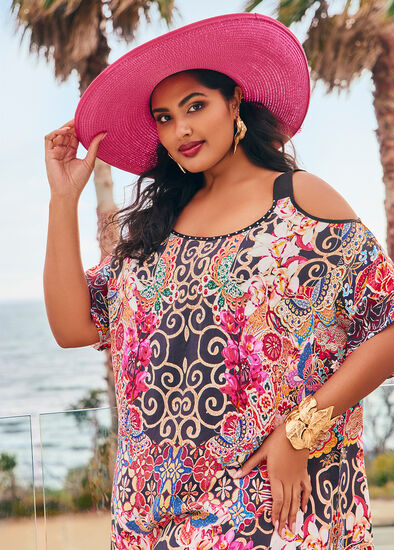 Plus Size Swirl Cold Shoulder Tunic