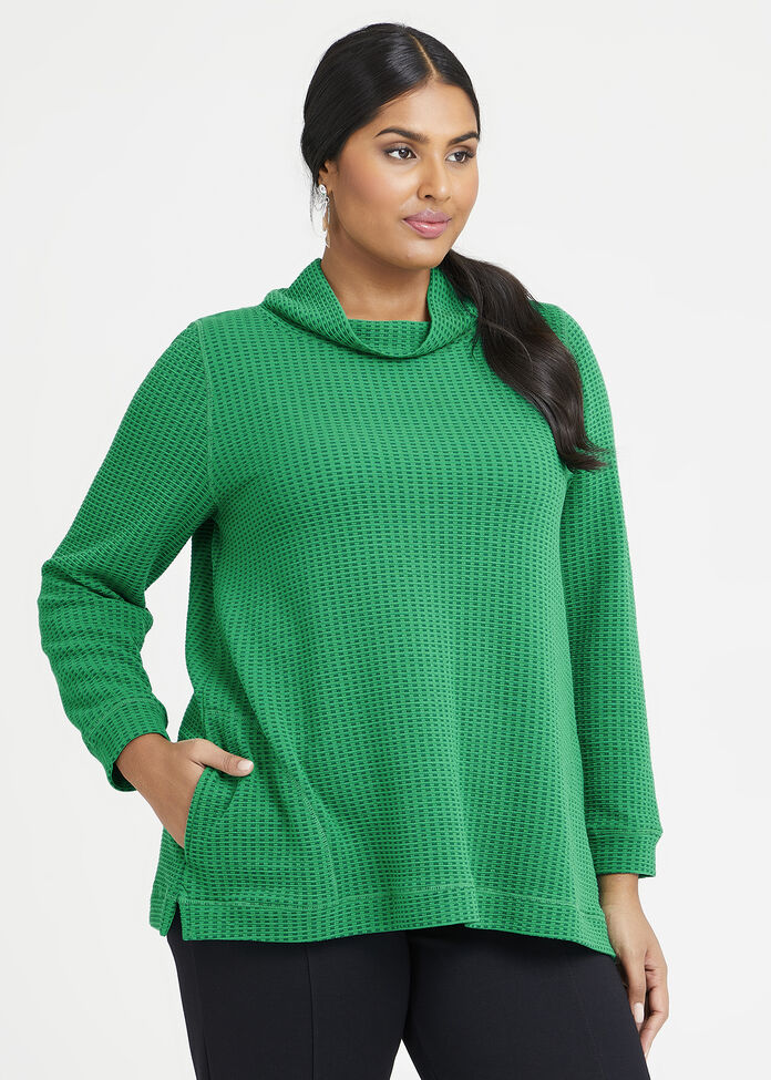 Texture Cowl Neck Ticking Top, , hi-res
