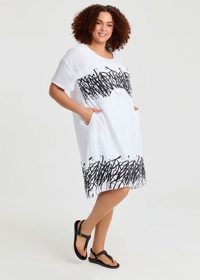 Plus Size Graphic Linen Bamboo Tulip Dress