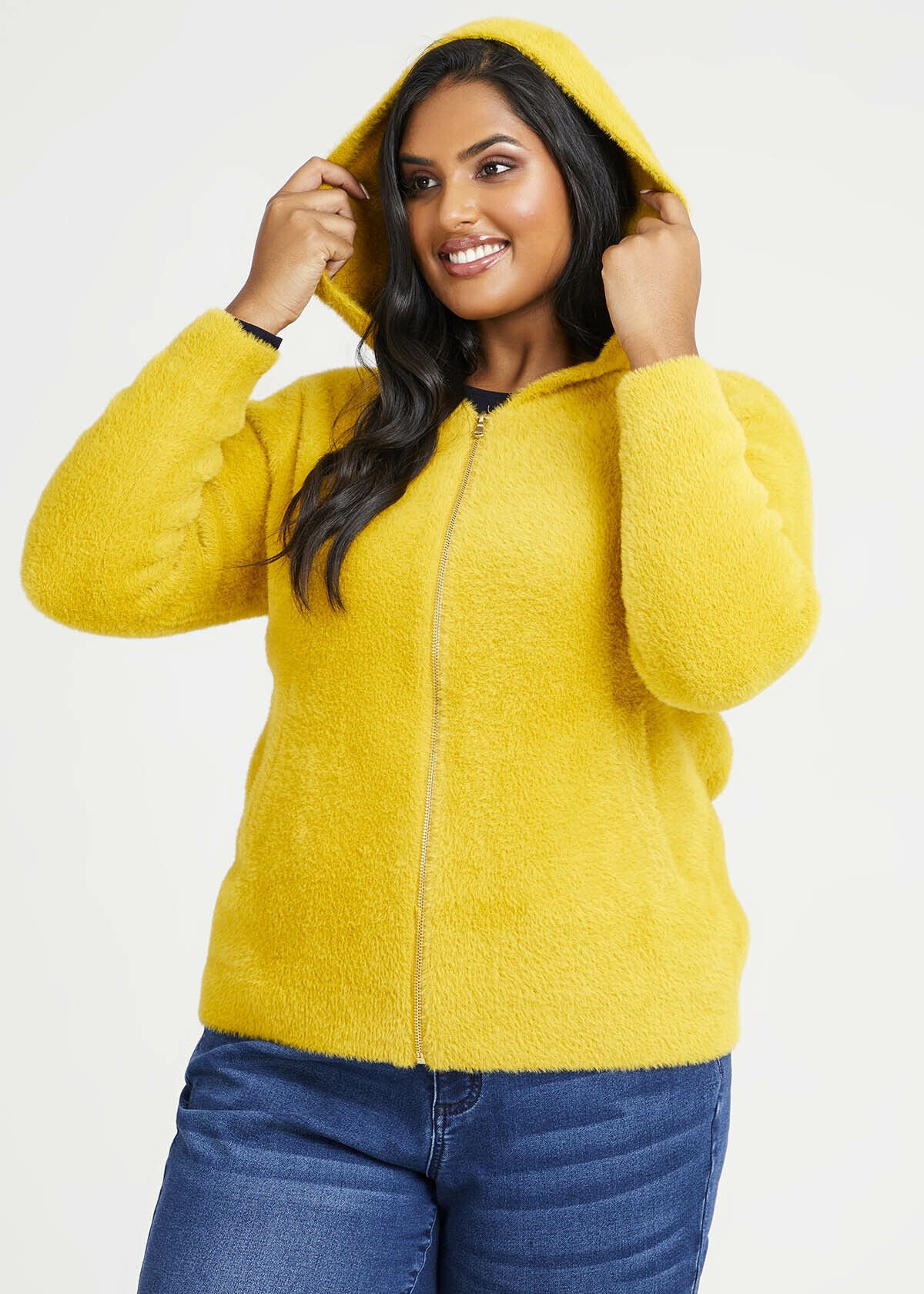 Yellow zip on sale hoodie women's