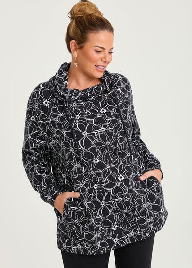 Plus Size Printed Draw Collar Sweat