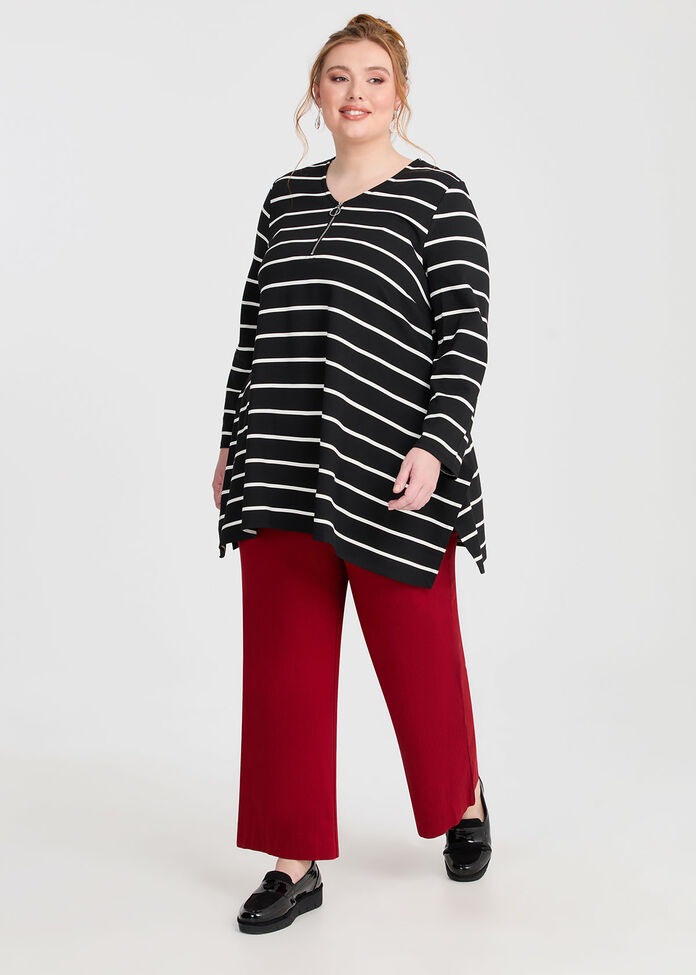Ponte Zip Neck Top, BLACK/WHITE, hi-res
