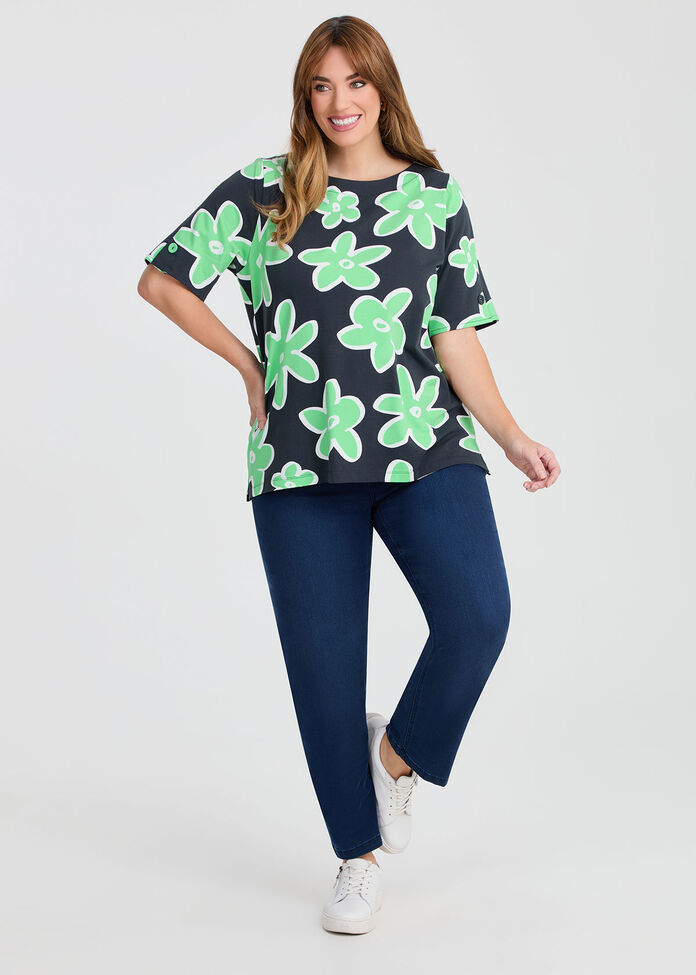 Cotton Printed Floral T-shirt, , hi-res