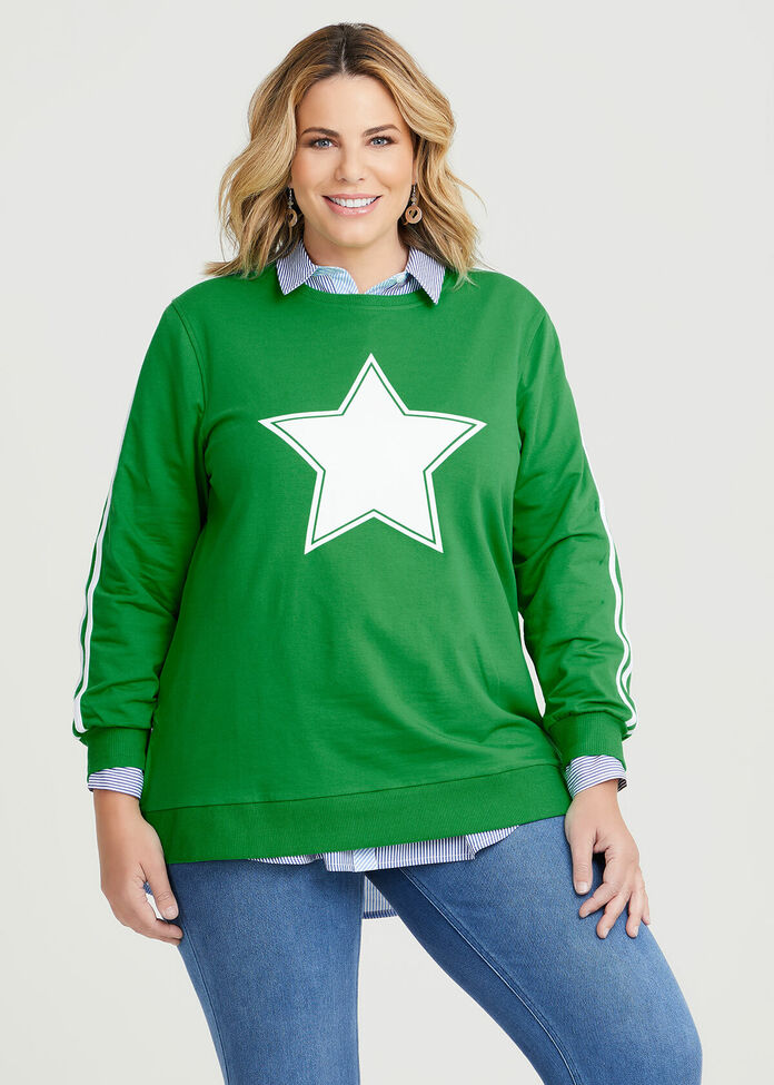 Cotton Star Zip Sweat Top, , hi-res