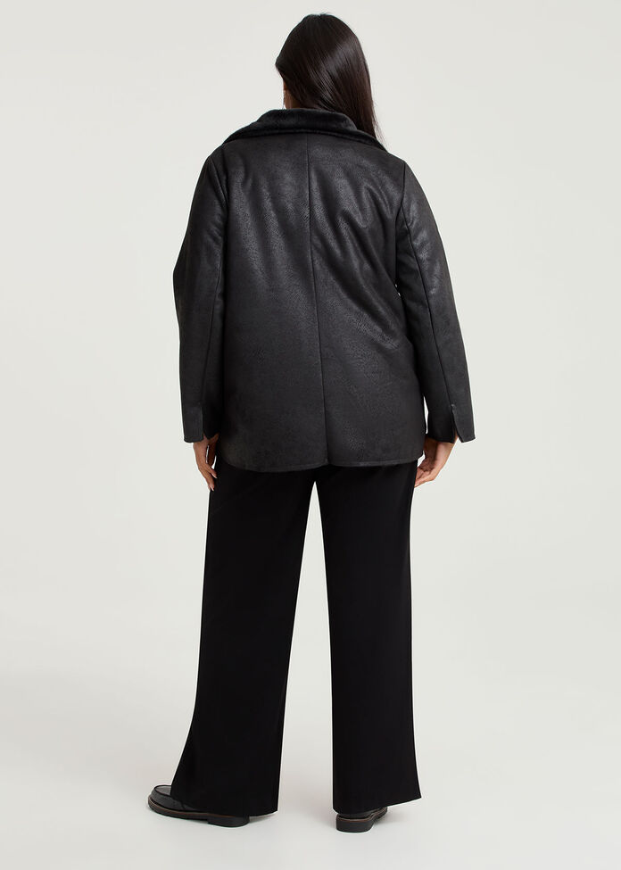 Faux Fur Shearling Jacket, BLACK, hi-res