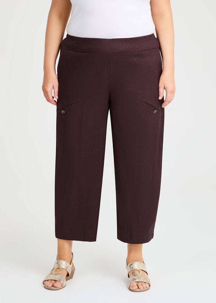 Petite Stretch Linen Crop Pant, CHOCOLATE FUDGE, hi-res