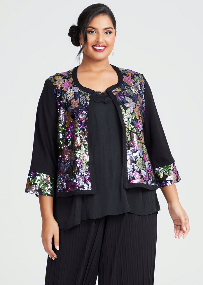 Shop Plus Size Floral Bloom Sequin Jacket in Multi | Taking Shape AU