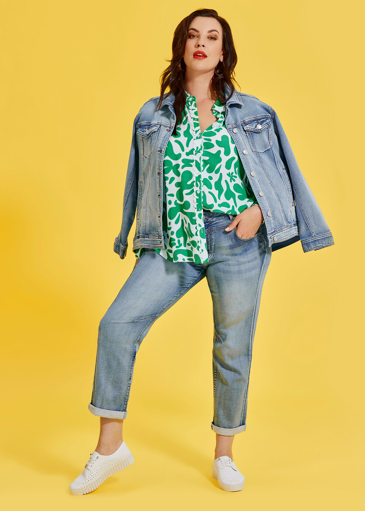 Shop Plus Size The Best Fit Denim Jacket in Blue Taking Shape UK