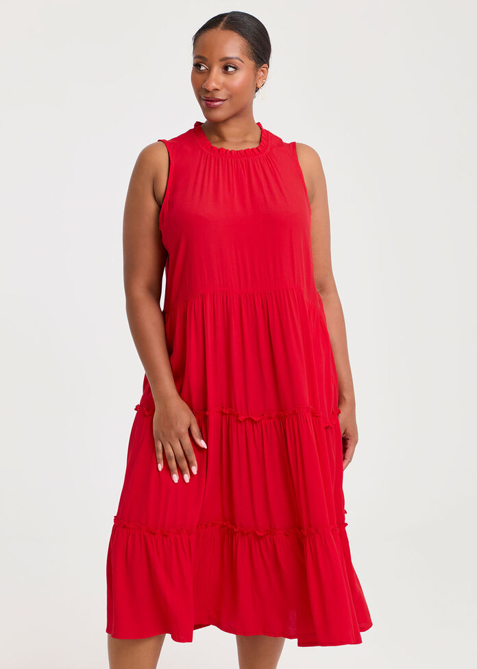 Shop Plus Size Natural Frill Tiered Dress, Red | Taking Shape AU
