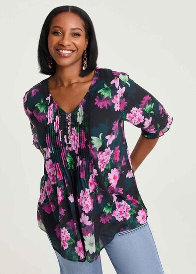 Plus Size Cotton Pintuck Pretty Bloom Top