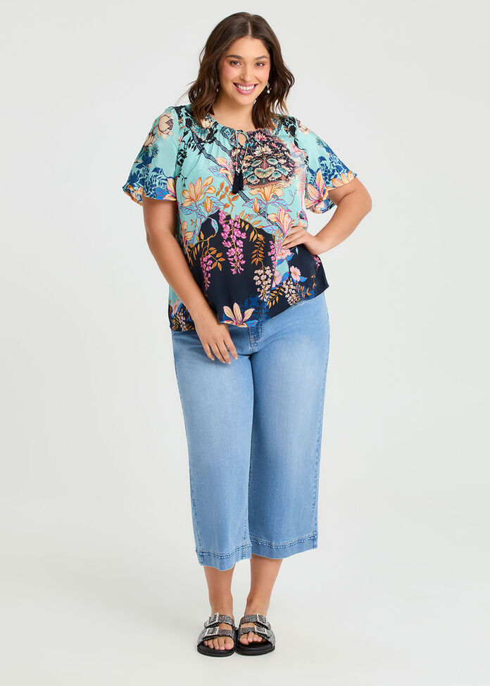 Natural Lotus Floral Top, , hi-res