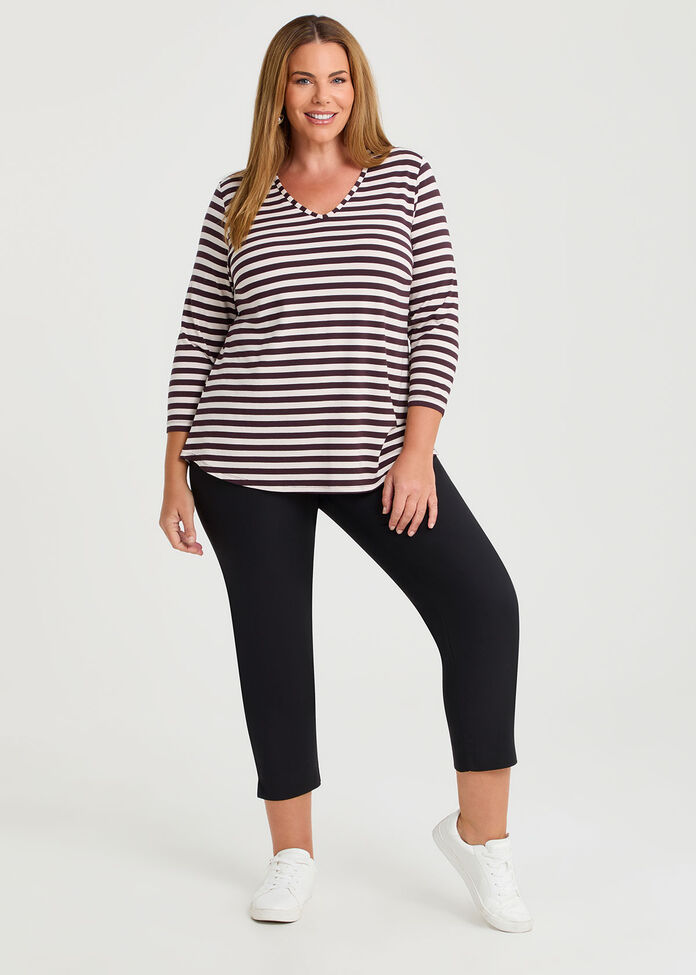Natural Stripe 3/4 Sleeve T-shirt, , hi-res