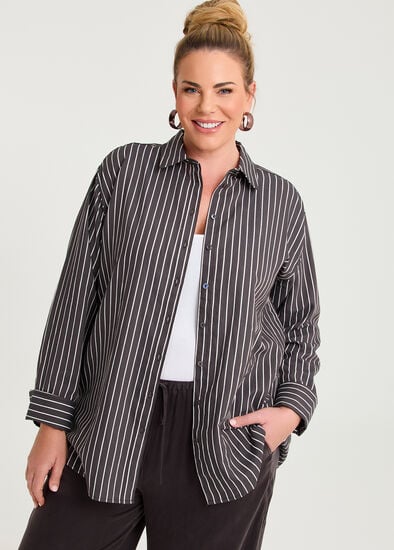 Plus Size Cotton Blend Modern Stripe Shirt