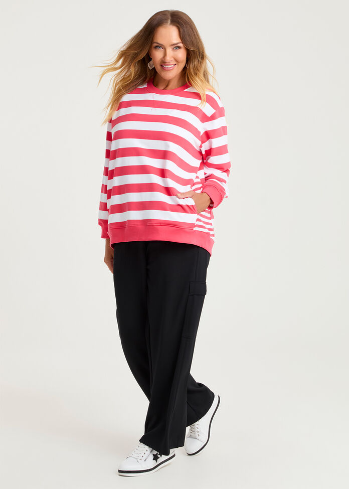 Cotton Mixed Stripe Sweatshirt, , hi-res