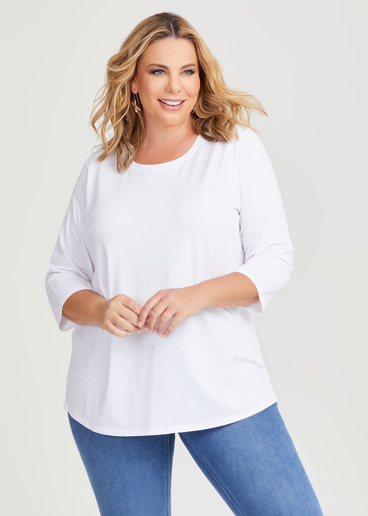 Shop Plus Size Australian Cotton 3 4 T Shirt in White Sizes 12 30 Taking Shape NZ