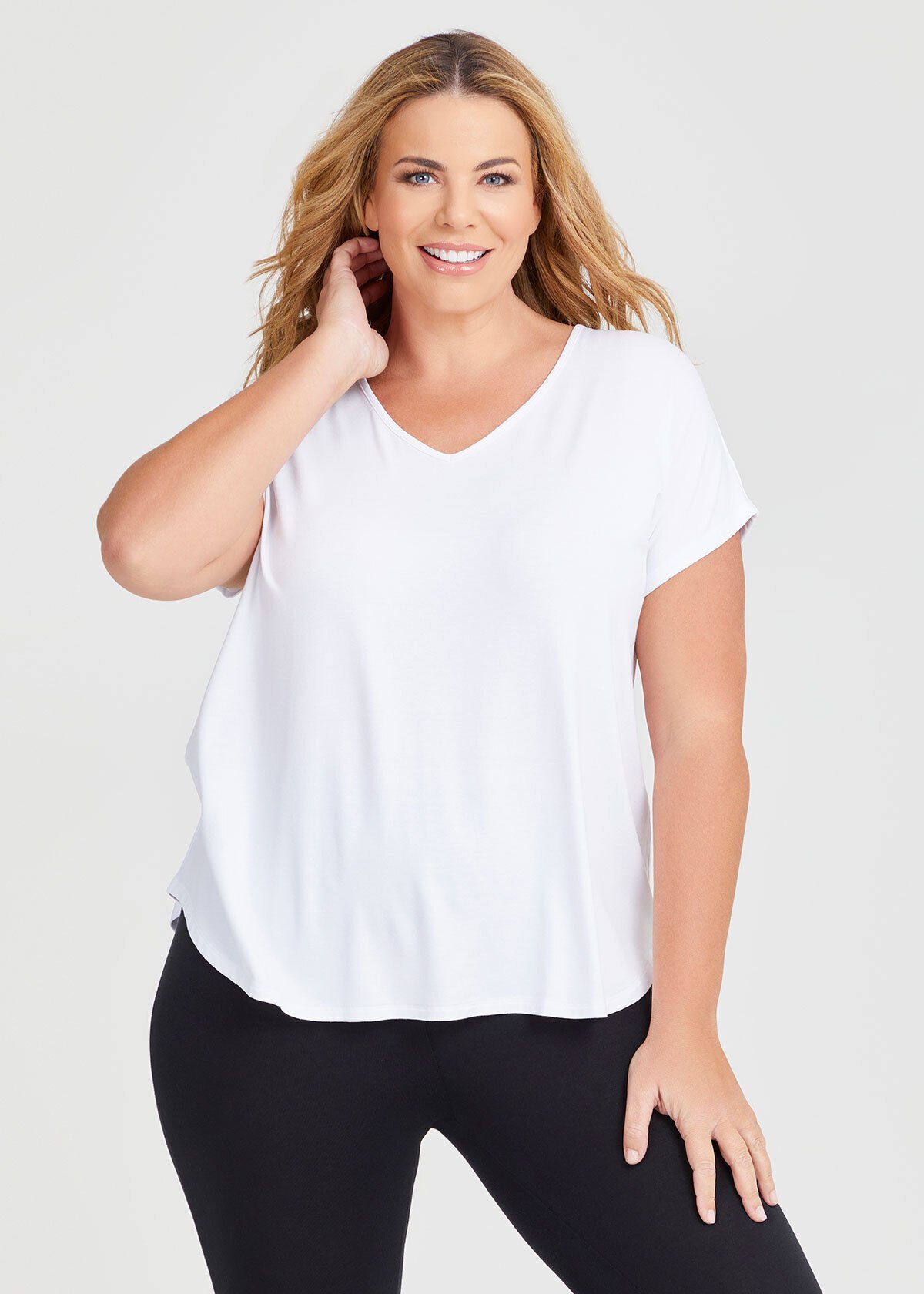 Shop Plus Size Natural Everyday V neck T Shirt in White Taking Shape AU