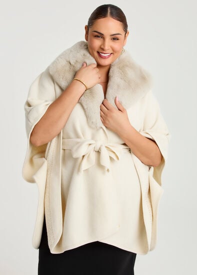 Embroidered Fur Tie Up Cape