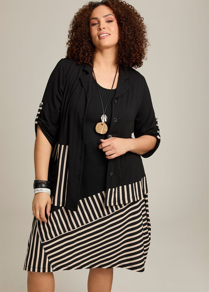 Stripe Panel Natural Tulip Dress, , hi-res