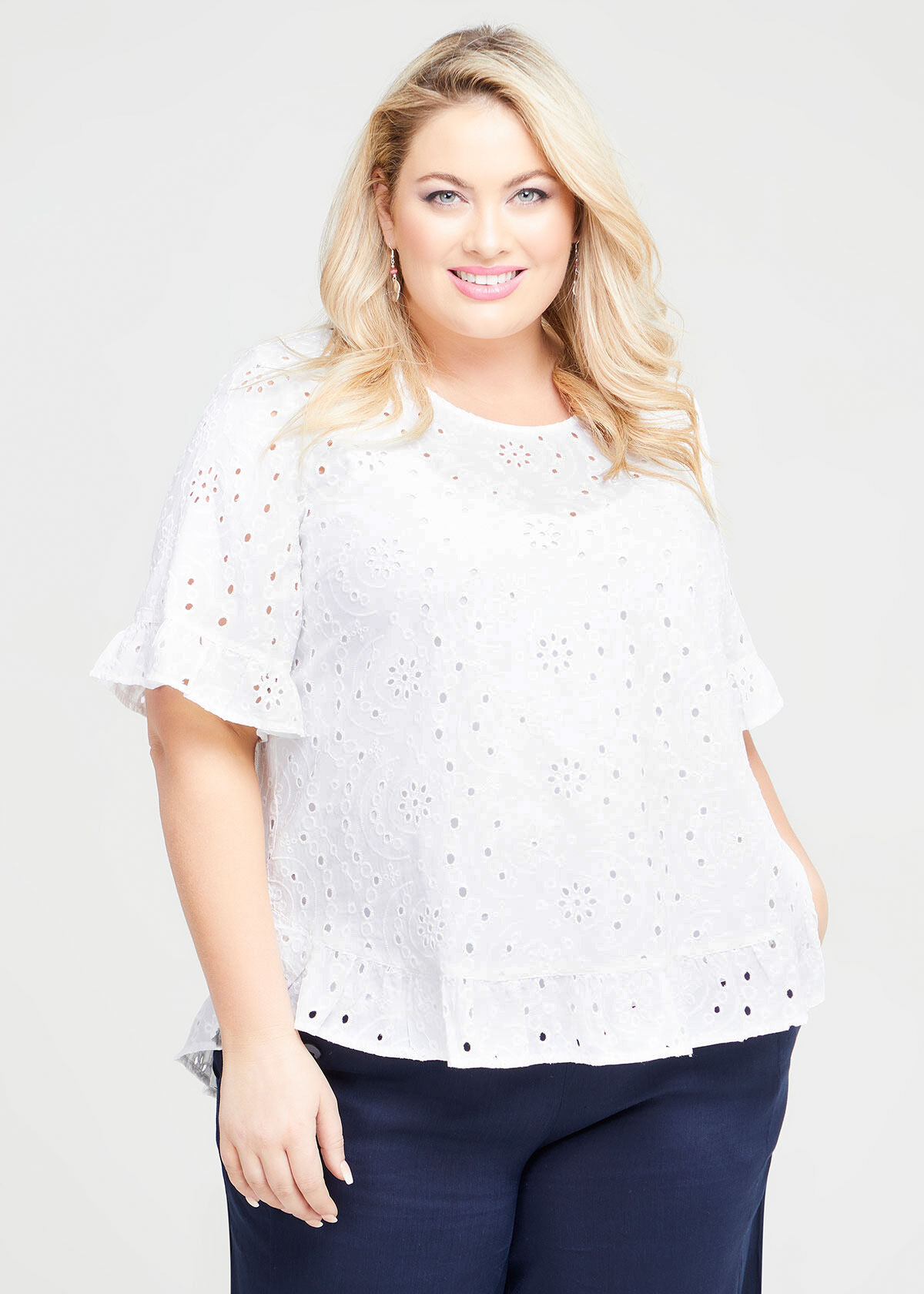 White broderie anglaise top plus size hotsell