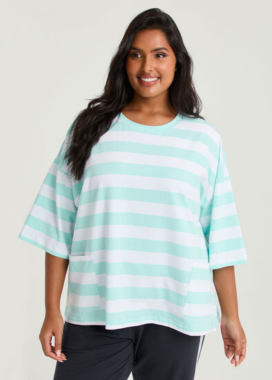 Plus Size Cotton Stripe Pocket Sweatshirt
