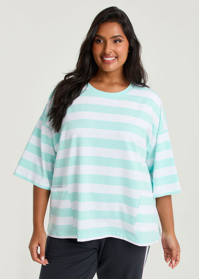 Cotton Stripe Pocket Sweatshirt, , hi-res