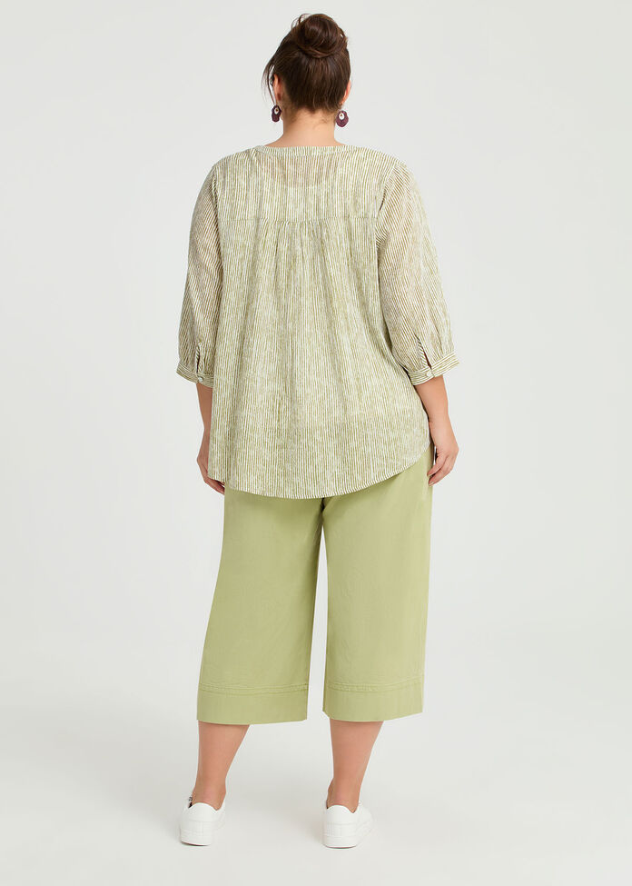 Cotton Stripe Button Top, , hi-res