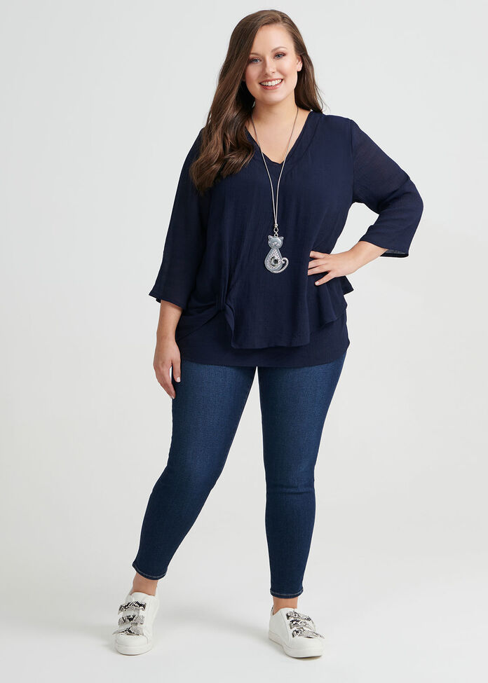 V Neck Knot Top, , hi-res