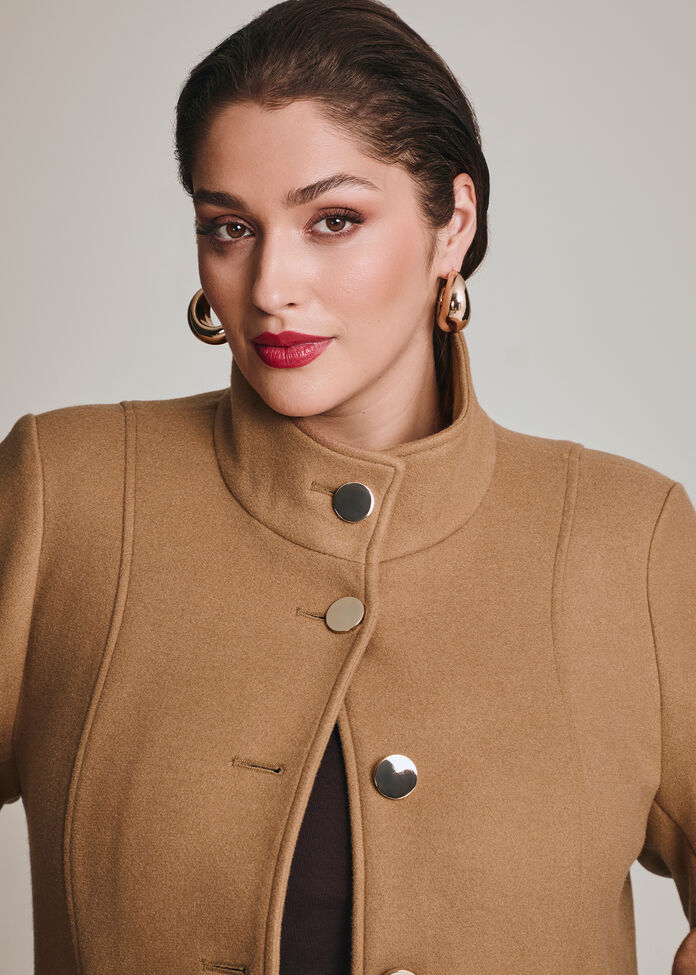 Funnel Neck Melton Coat, , hi-res