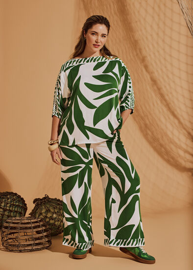 Plus Size Natural Leaf Print Pant
