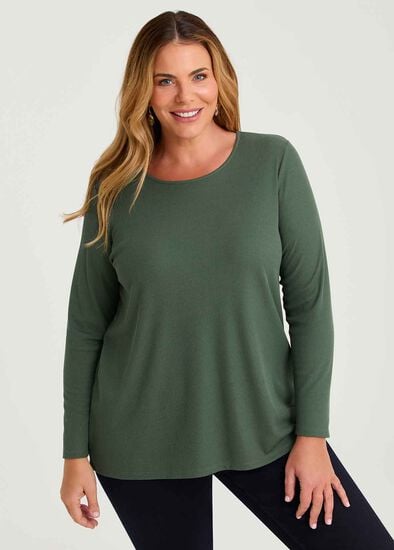 Plus Size Rib Back Button Detail Top