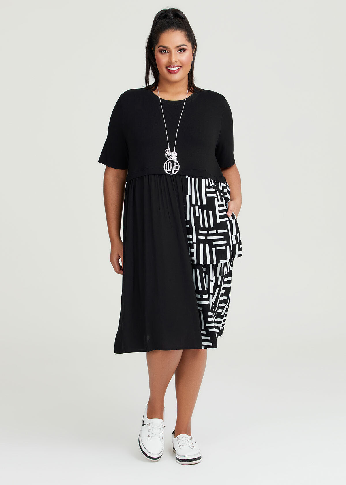 Shop Plus Size Natural Geo Tier Dress in Multi Sizes 12 30