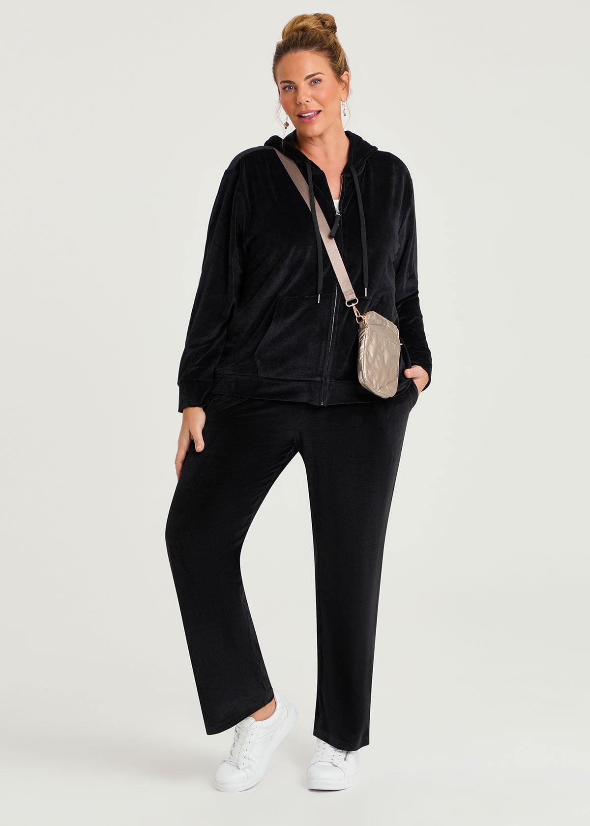 Shop Plus Size Velour Straight Leg Pant, Black | Taking Shape AU
