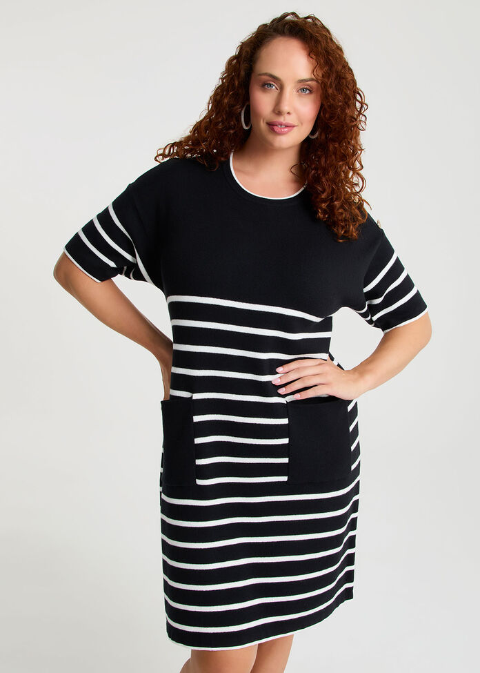 Stripe Pocket Detail Dress, , hi-res