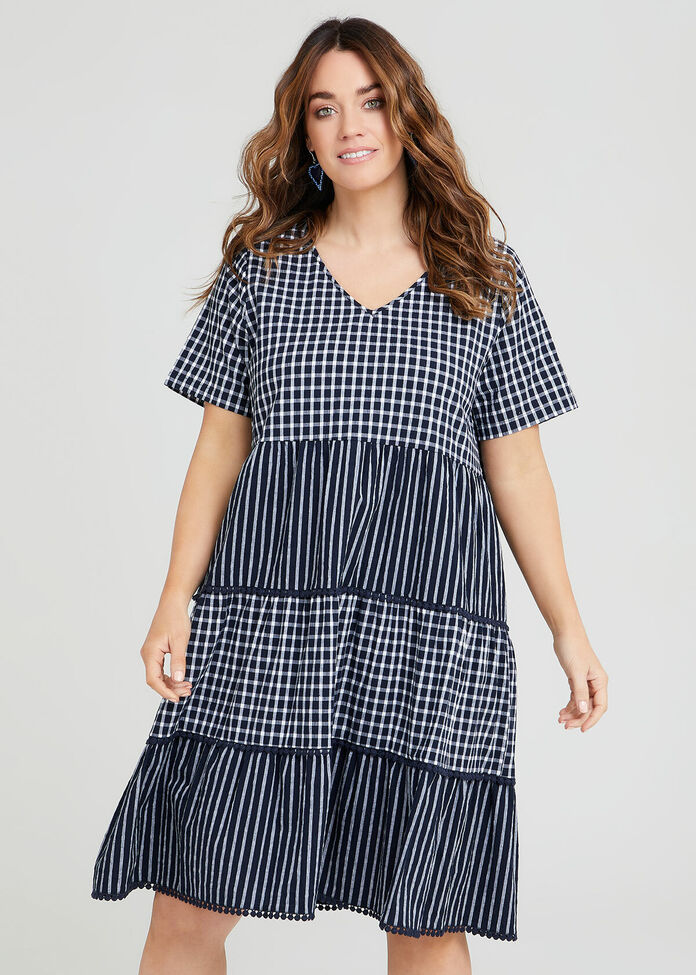 Shop Plus Size Cotton Stripe Gingham Dress in Blue | Taking Shape AU