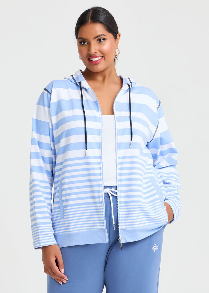 Stripe Zip Through Hoodie, , hi-res
