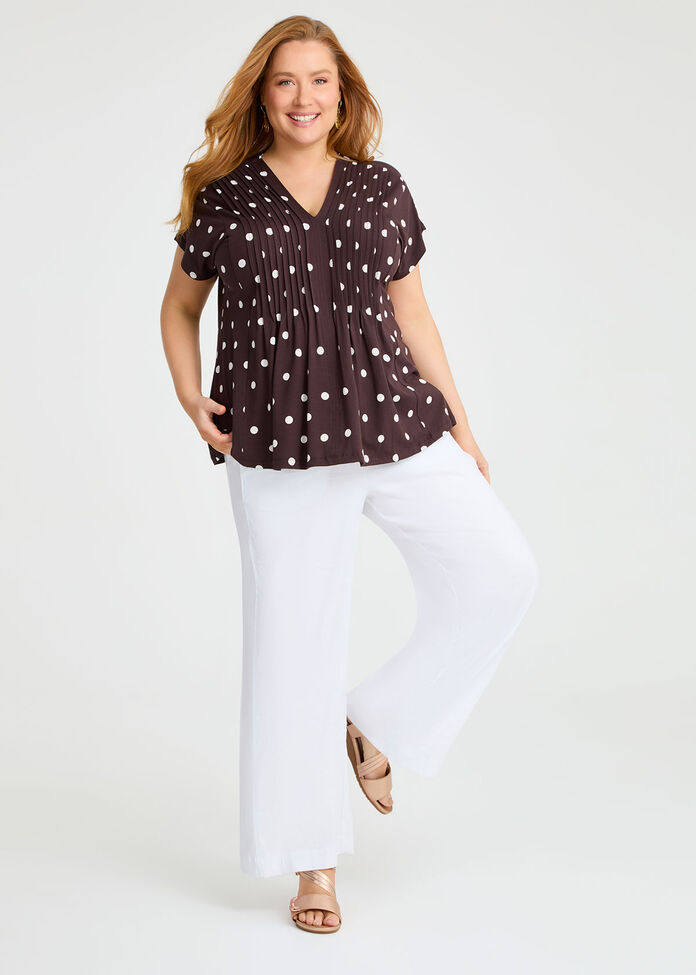 Polka Dot Pintuck Natural Top, , hi-res