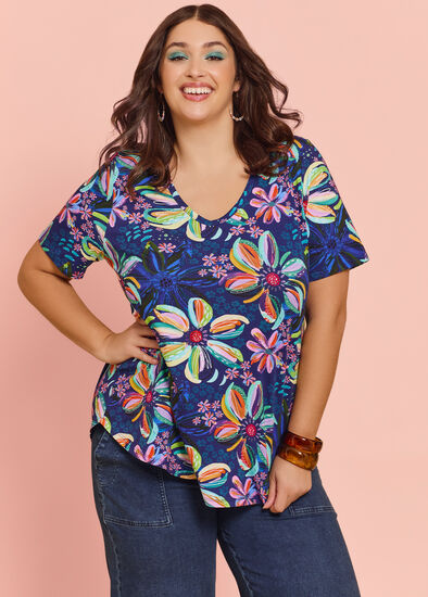 Plus Size Ettavee Flowers Cotton T-shirt