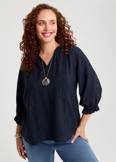 Plus Size Natural Trim Detail Top