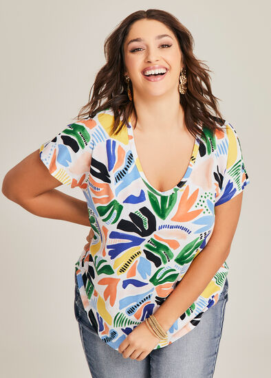 Plus Size Cotton Multi Leaf T-Shirt