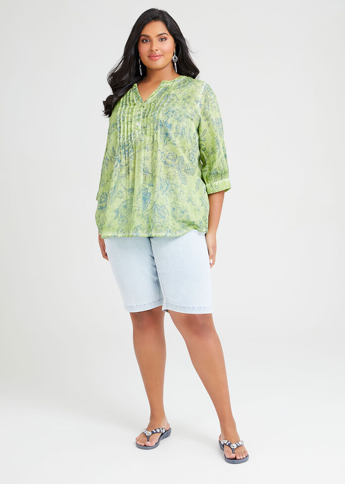 Cotton Sketched Floral Top, , hi-res