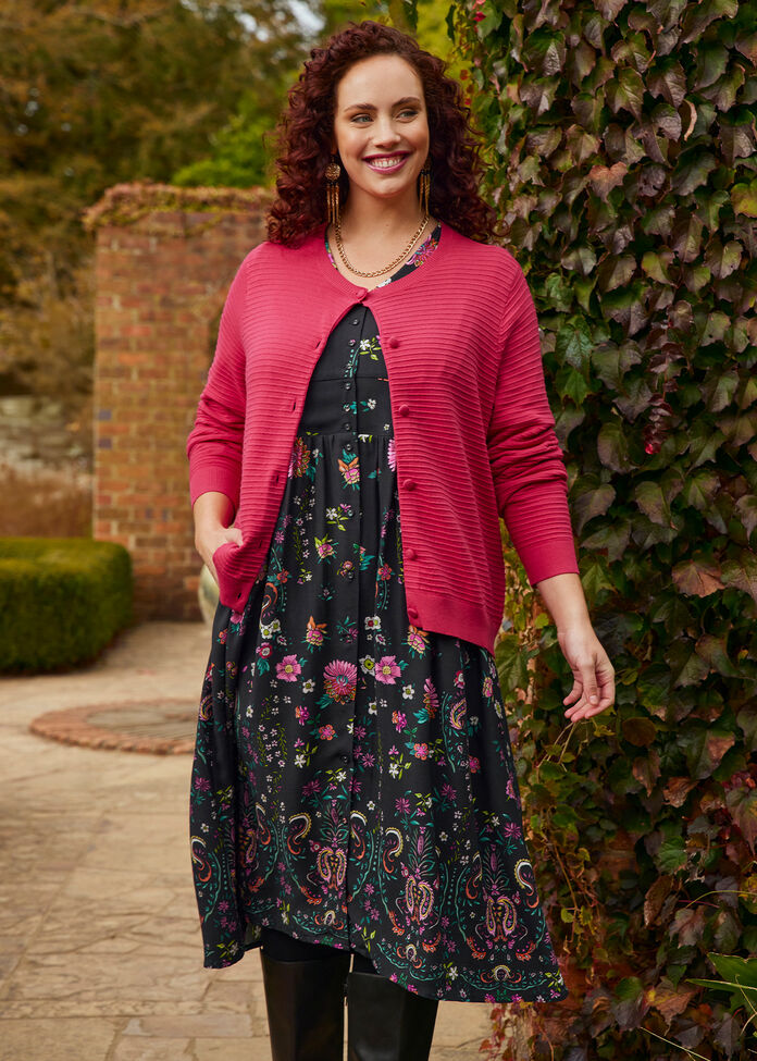 Textured Rib Button Cardigan, , hi-res